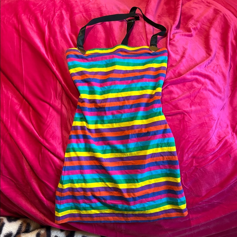 Current Mood Multicolor Striped body con mini Dress with suspenders. Size s